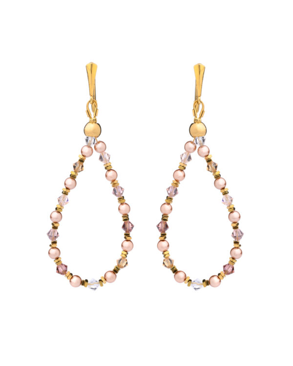 Crystal and Pearls Long Earrings - Rose Tones
